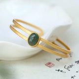 Natural Hetian Gray Jade Bracelet Women's Sterling Silver Gold-Plated Antique