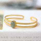 Natural Hetian Gray Jade Bracelet Women's Sterling Silver Gold-Plated Antique