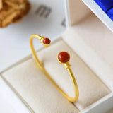S925 Sterling Silver Red Agate Bracelet Lady Open-Ended Personality Style