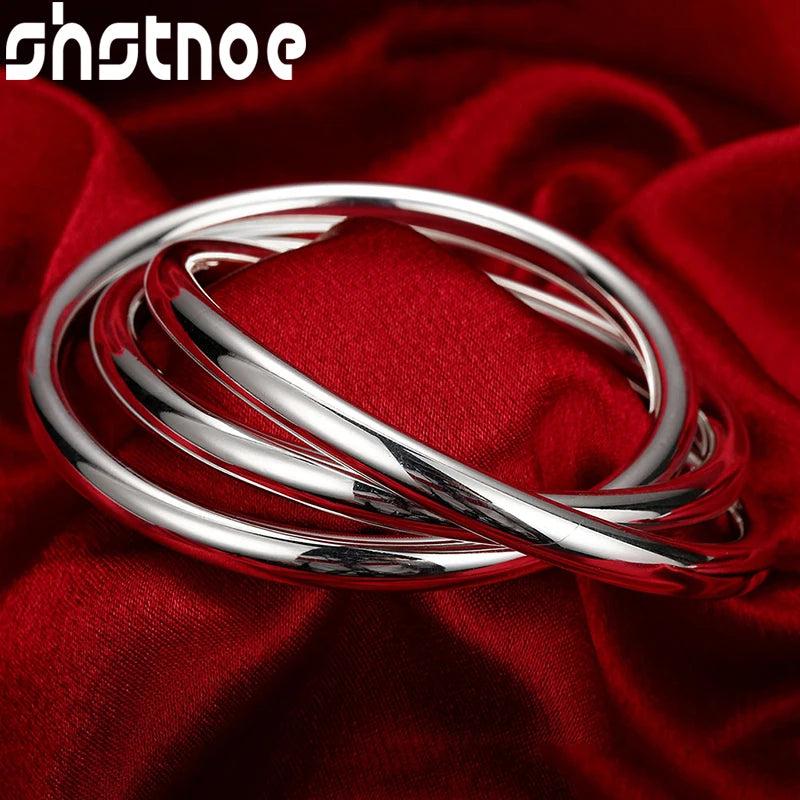 925 Silver 3 Circle Bangle Bracelet Men Women Jewelry Wedding Gift