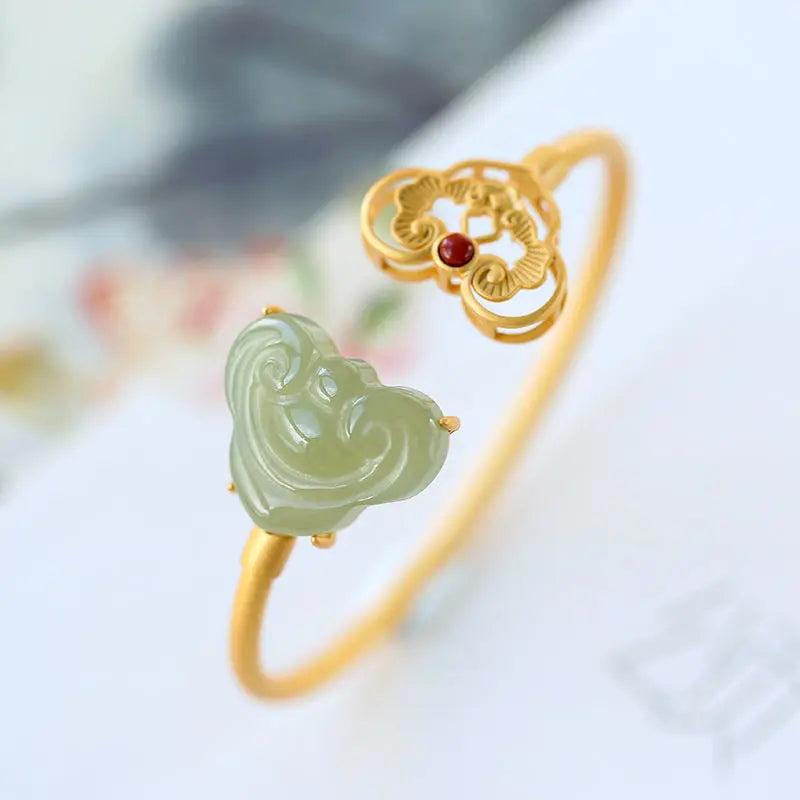 Hetian Jade Bracelet Female Duck Egg Ruyi Ancient Style Open Jade Bracelets