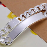 Sterling Silver Cuban Chain Bracelet 10mm Men Women Geometric Party Jewelry