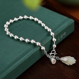 Chalcedony Magnolia Flower Bracelet Bead Chain Silver Jewelry