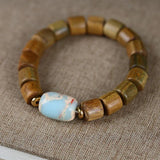 Green Sandalwood Meditation Bracelet with Natural Stone Beads
