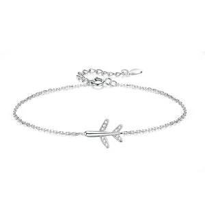 925 Sterling Silver Plane Chain Bracelet Women Girls Gift DD1307