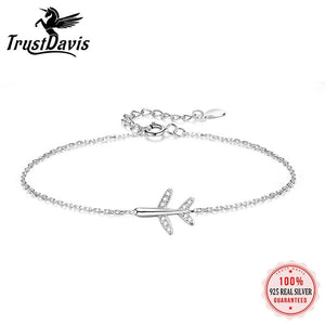 925 Sterling Silver Plane Chain Bracelet Women Girls Gift DD1307