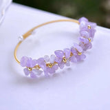 Amethysts Bracelet Layers Beaded Purple Crystal Flower Charm Bangle