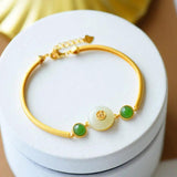 Hetian Jade Safety Buckle Bracelet - Chinese Style Fu Character Jewelry