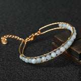 Aquamarine Stone Charm Bracelet Round Beads Xmas Gift