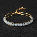 Aquamarine Stone Charm Bracelet Round Beads Xmas Gift