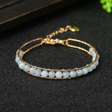 Aquamarine Stone Charm Bracelet Round Beads Xmas Gift