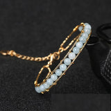 Aquamarine Stone Charm Bracelet Round Beads Xmas Gift