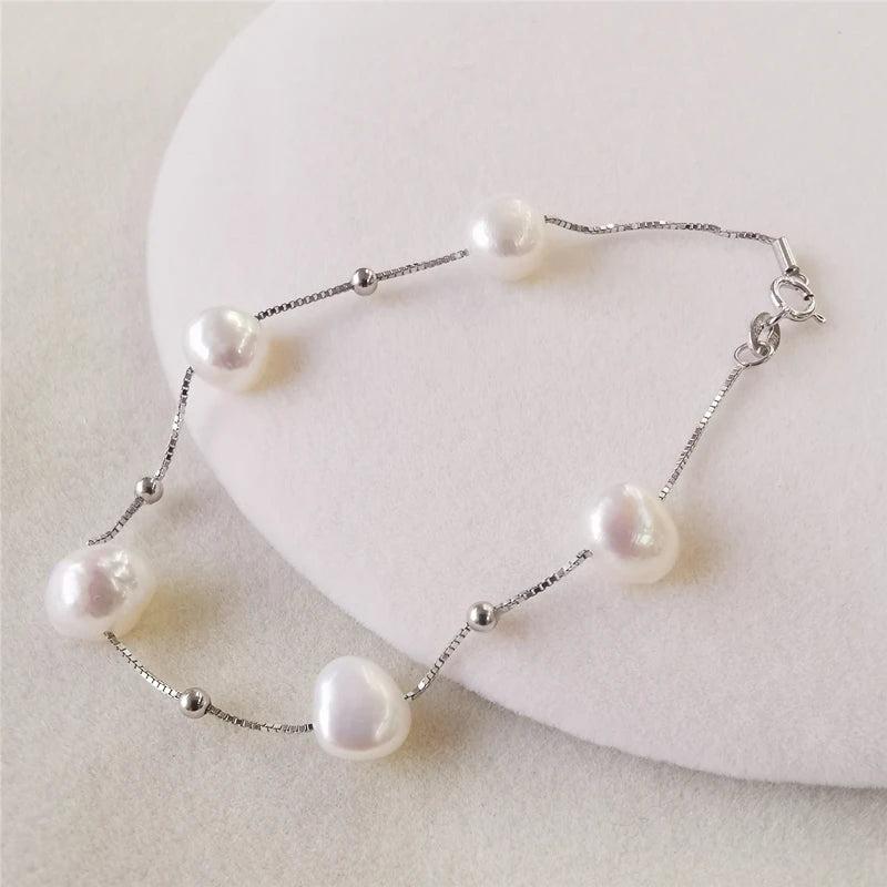 Baroque Pearl Bracelet 925 Sterling Silver Natural Freshwater Pearls For Women