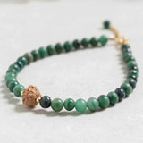 4mm Green Jade Beads Bracelet with 14k Chain, National Style Cuff
