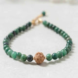4mm Green Jade Beads Bracelet with 14k Chain, National Style Cuff