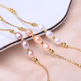6-7mm Pink Purple Freshwater Pearl Bracelet with 14K Filled Chain for Women