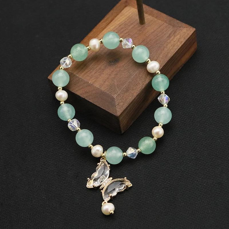 Zircon Butterfly Bracelet Natural Pearls Romantic Charm Fine Jewelry
