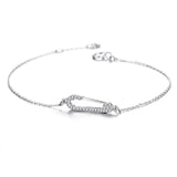 925 Silver Safety Pin CZ Charm Bracelet For Women