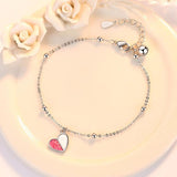 925 Silver Plated Heart Crystal Bracelet Romantic Jewelry Gift
