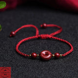 Red Cinnabar Yin Yang 8 Trigrams Beads Bracelet Hand Weaving Luck Amulet