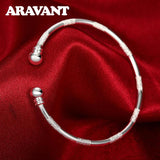 925 Silver Frosted Bracelet Bangle Double Bead 7MM for Women Jewelry