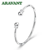 925 Silver Frosted Bracelet Bangle Double Bead 7MM for Women Jewelry