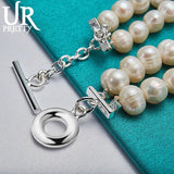 925 Sterling Silver Pearl Chain Bracelet For Women Wedding