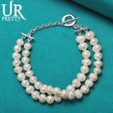 925 Sterling Silver Pearl Chain Bracelet For Women Wedding
