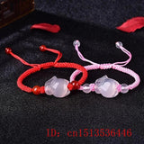 Chinese Pink Agate Chalcedony Jade Fox Bracelet for Women Man