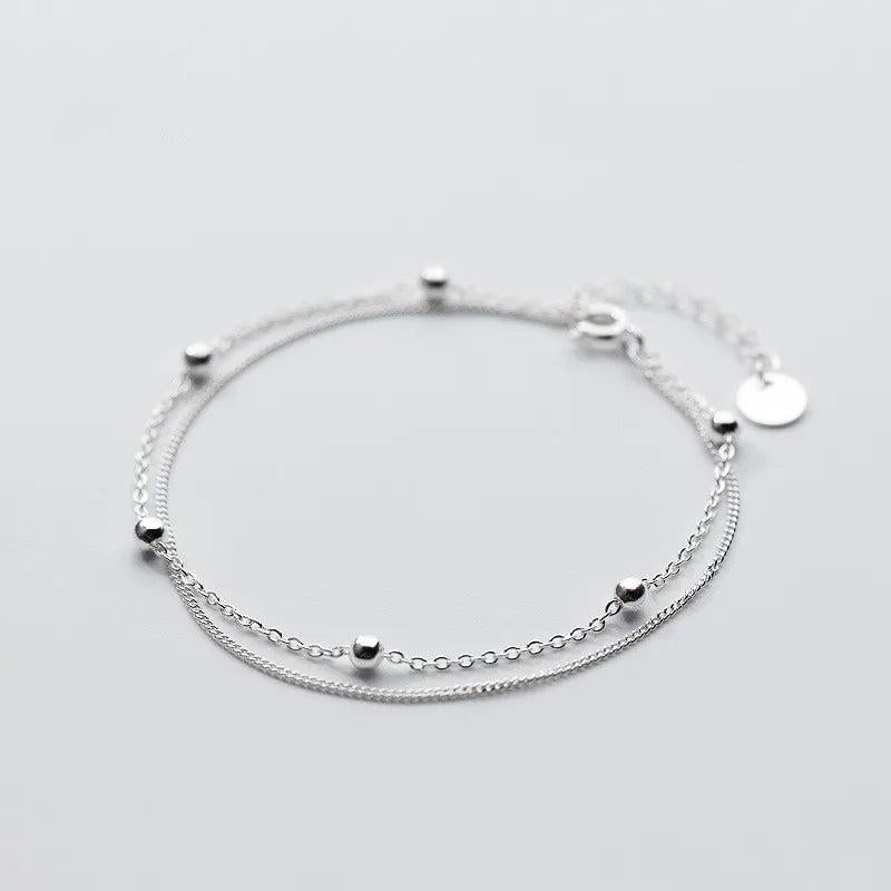 925 Silver Double Bead Chain Bracelet Women Jewelry Gift