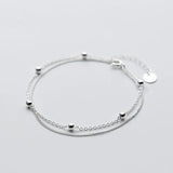 925 Silver Double Bead Chain Bracelet Women Jewelry Gift