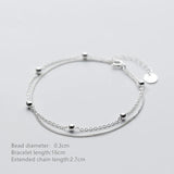 925 Silver Double Bead Chain Bracelet Women Jewelry Gift