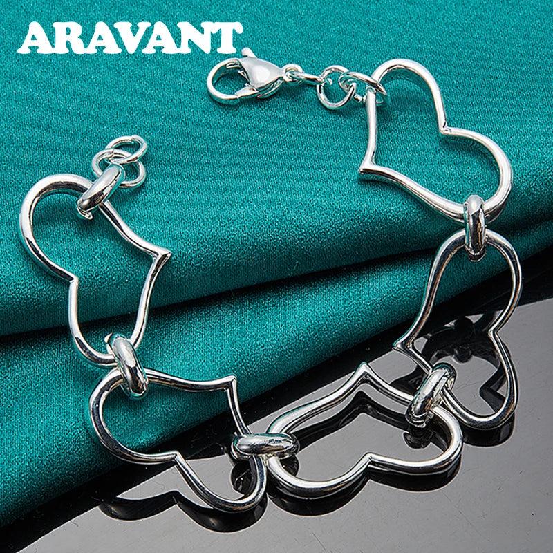 925 Silver Full Heart Charm Bracelet Wedding Jewelry