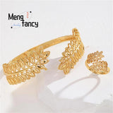 24K Openwork Bracelet Ring With Wheat Ears Charms Fine Jewelry Sets