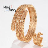 24K Openwork Bracelet Ring With Wheat Ears Charms Fine Jewelry Sets