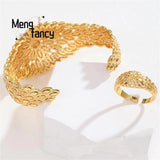 24K Openwork Bracelet Ring With Wheat Ears Charms Fine Jewelry Sets