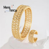 24K Openwork Bracelet Ring With Wheat Ears Charms Fine Jewelry Sets