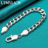 925 Silver 10mm Charm Chain Bracelet Wedding Jewelry