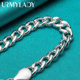 925 Silver 10mm Charm Chain Bracelet Wedding Jewelry