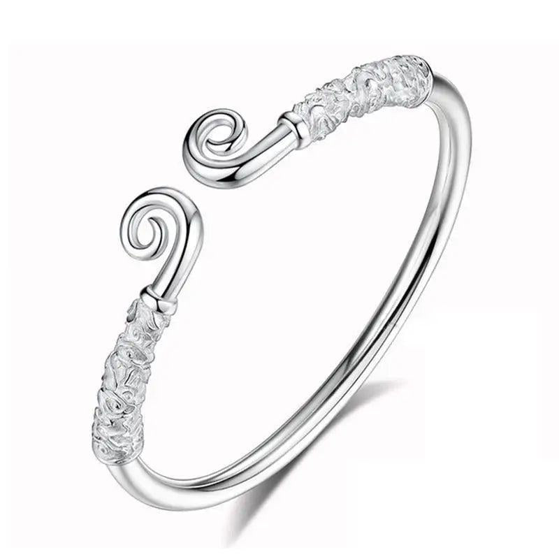 S999 Silver Couple Bracelet with Tight Band Mantra and Cudgel