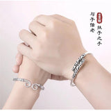 S999 Silver Couple Bracelet with Tight Band Mantra and Cudgel