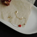 925 Silver Plated 14K Bracelet with Red Heart Enamel Charms