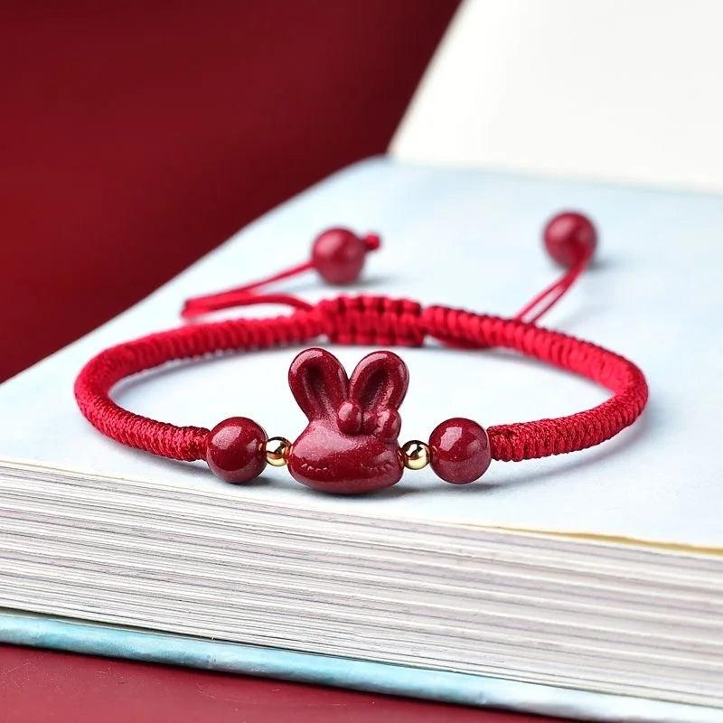 Cinnabar Rabbit Bracelet Natural Charm Amulet Hand Knotting DIY W