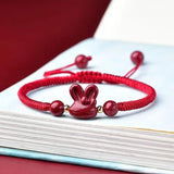 Cinnabar Rabbit Bracelet Natural Charm Amulet Hand Knotting DIY W