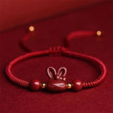 Cinnabar Rabbit Bracelet Natural Charm Amulet Hand Knotting DIY W