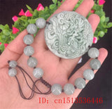 Lantian Jade Dragon Phoenix Tie Bracelet 12mm Beads Bangle Jewelry Woman