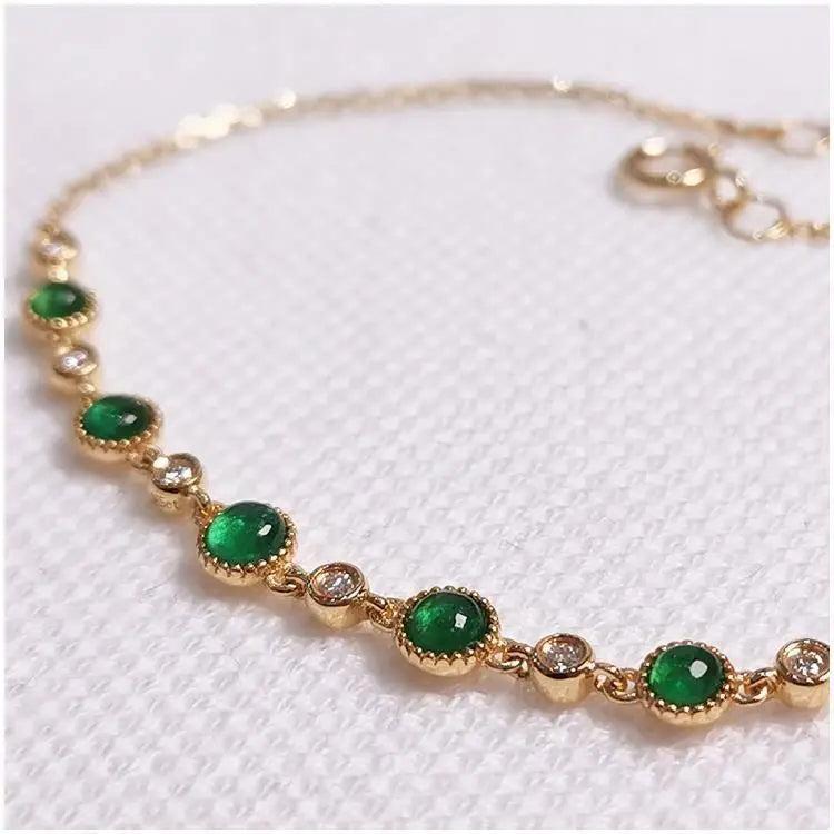 S925 Sterling Silver Diamond Candy Beans Bracelet with Natural Emerald