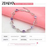 925 Silver Heart Amethyst Bracelet Chain Wedding Jewelry
