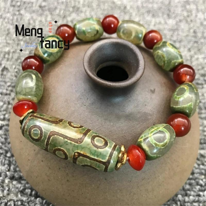 Agate Nine Eyed Dzi Bead Bracelet Natural Jade Jewelry Charms