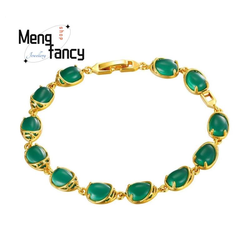 Emerald Chalcedony 24K Plated Bracelet Charms Jade Jewelry Women